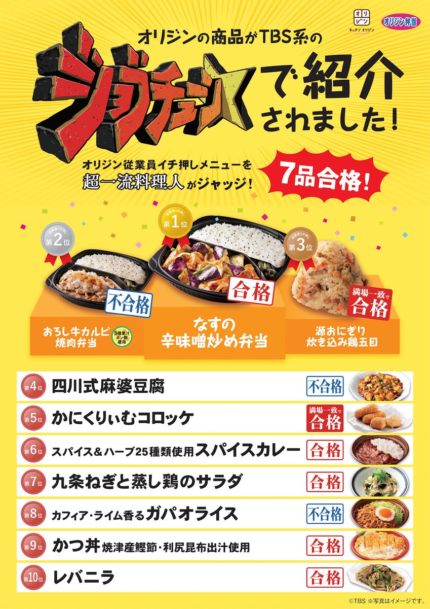 オリジン弁当 Tbs系 ジョブチューン でジャッジ 超一流料理人さんによるジャッジ最終結果はこちら 評価い 22 08 27 オリジン弁当 キッチンオリジン 俺ノランキング